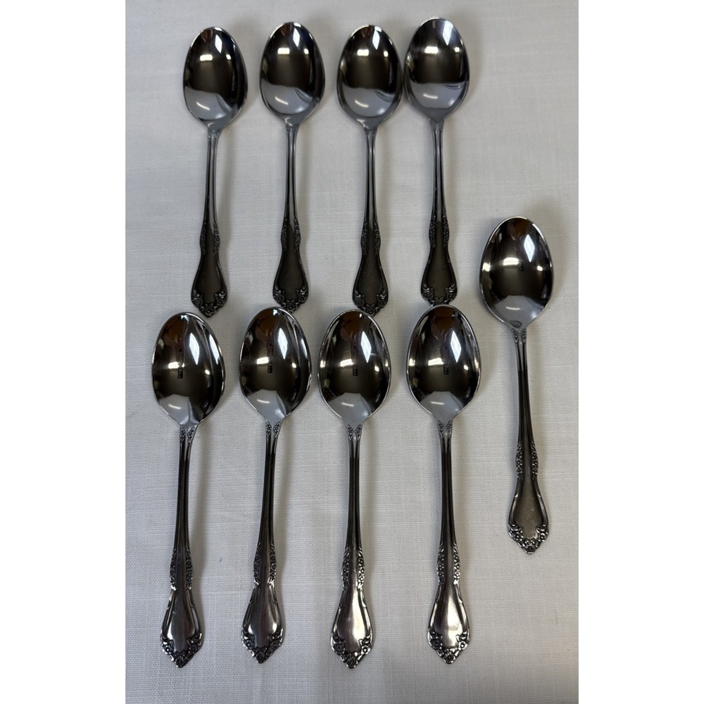 Wm A Rogers Deluxe Stainless Mansfield‎ Amadeus Oneida LTD 9 Soup Dinner Spoons